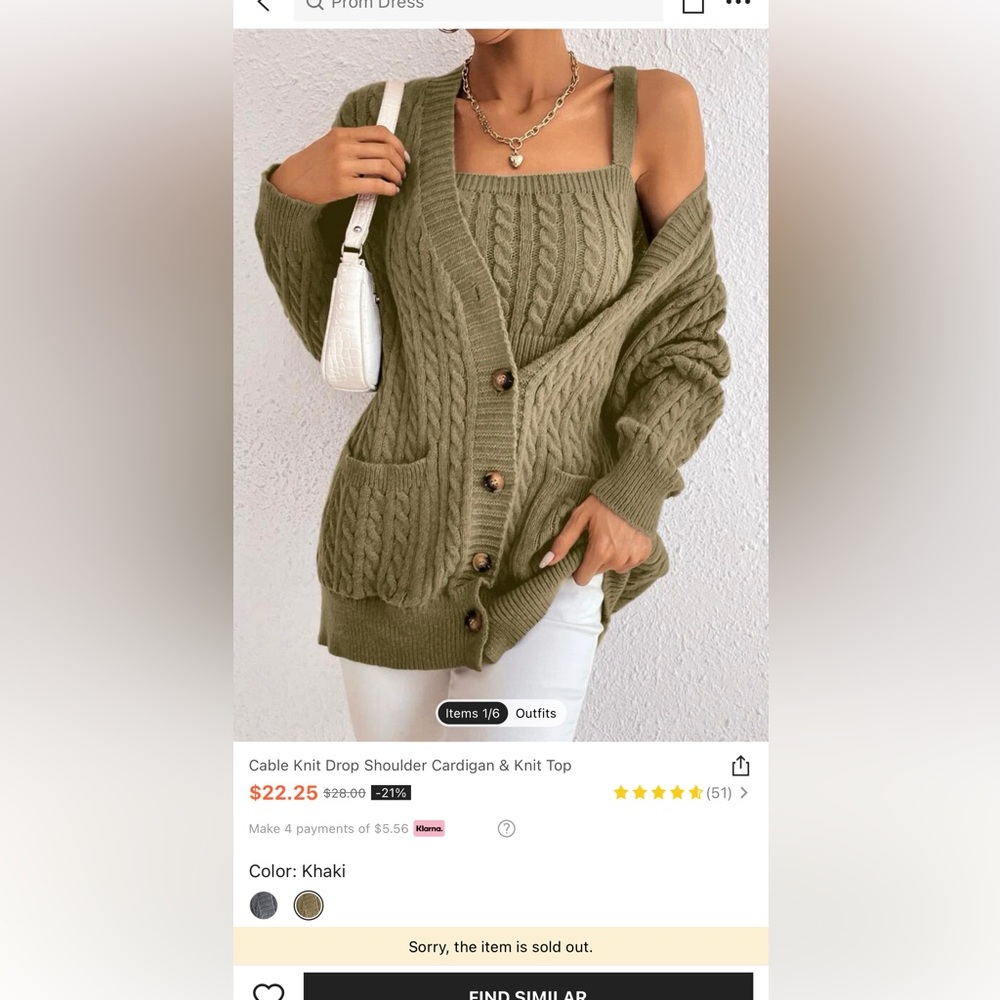 Cable Knit Drop Shoulder Cardigan & Knit Top